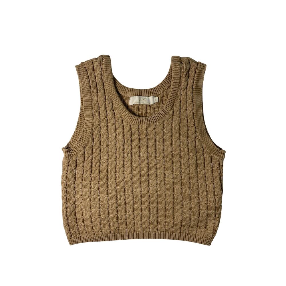 LC Lizette Collection Top Vest Sweater Cable Knit Scoop Neck Cotton Junior SZ Lg